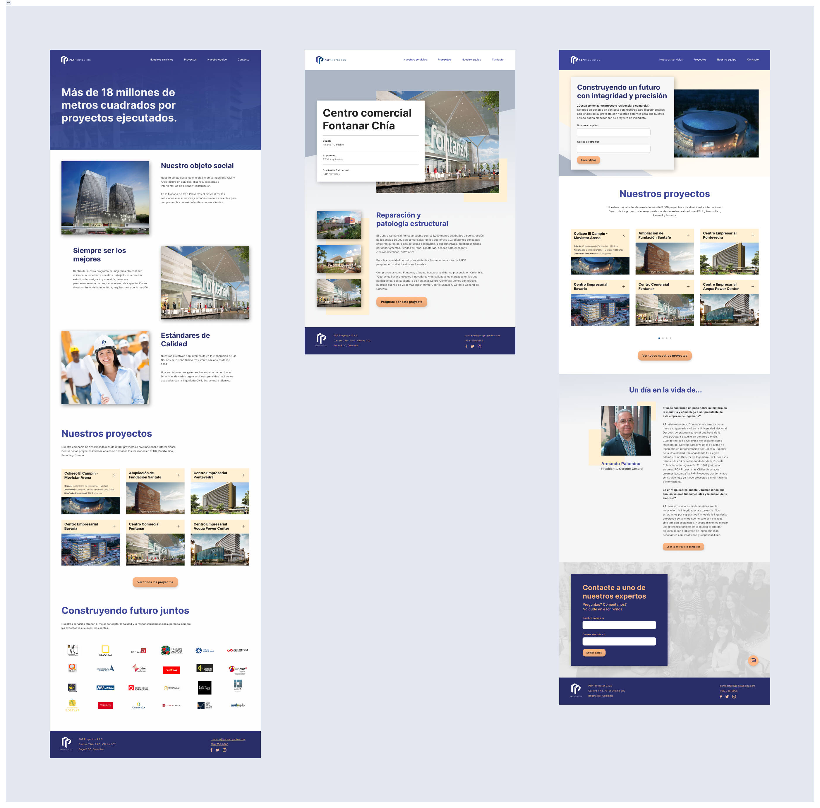 Website design proposal for the client PyP proyectos